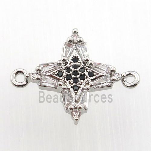 copper cross connector paved zircon, platinum plated