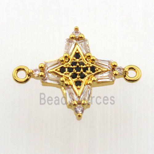 copper cross connector paved zircon, gold plated