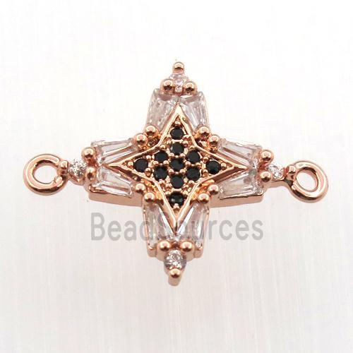 copper cross connector paved zircon, rose gold