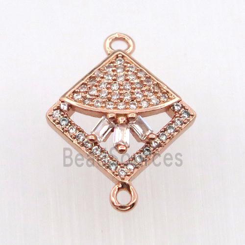 copper connector paved zircon, square, rose gold