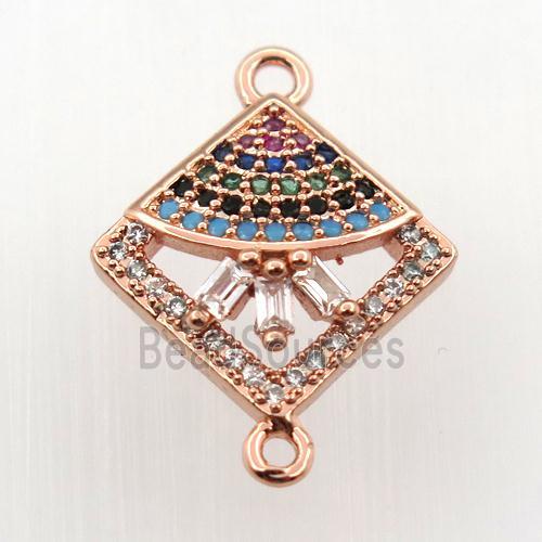 copper connector paved zircon, square, rose gold