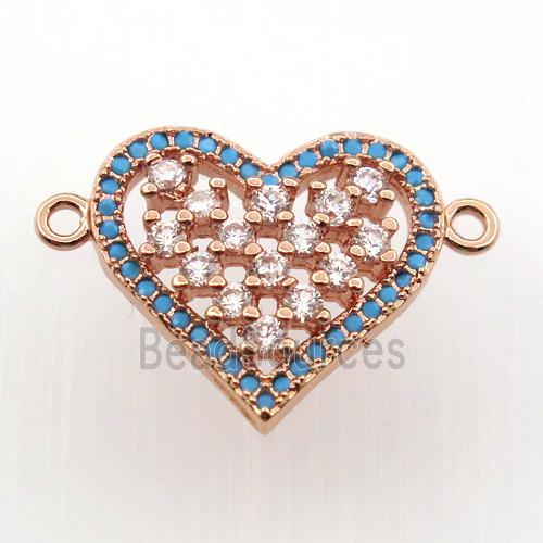 copper heart connector paved zircon, rose gold