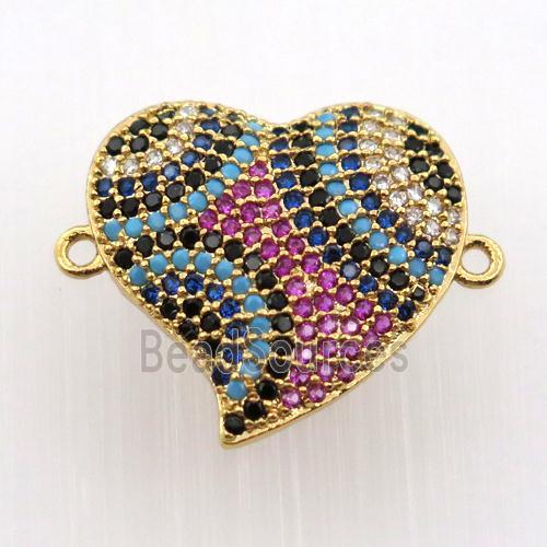 copper heart connector paved zircon, gold plated