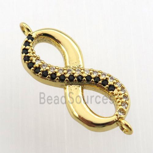 copper infinity connector paved zircon, gold plated