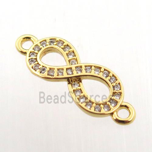 copper infinity connector paved zircon, gold plated