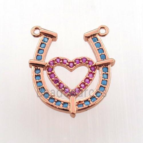 copper pendant paved zircon, heart-U, rose gold