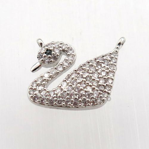 copper swan pendant paved zircon, platinum plated