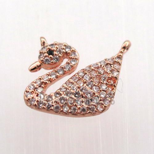 copper swan pendant paved zircon, rose gold