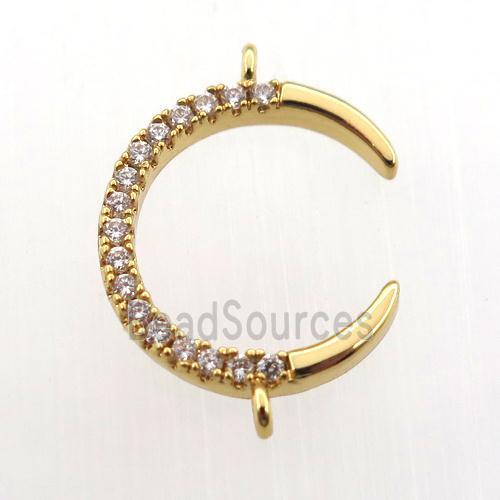 copper crescent connector paved zircon, gold plated