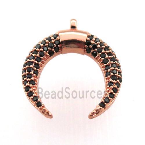 copper crescent pendant paved zircon, rose gold