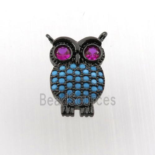 copper owl pendant paved zircon, black plated