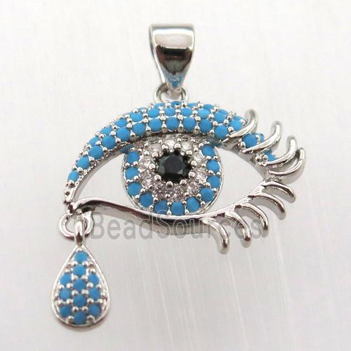 copper eye pendant paved zircon, platinum plated