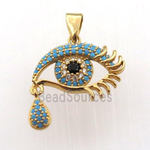 copper eye pendant paved zircon, gold plated