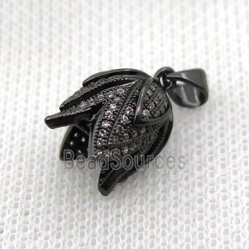 copper Lotus pendant paved zircon, black plated