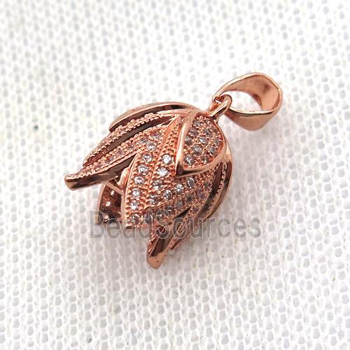 copper Lotus pendant paved zircon, rose gold