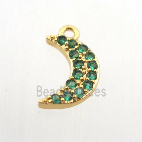 copper moon pendant paved zircon, gold plated