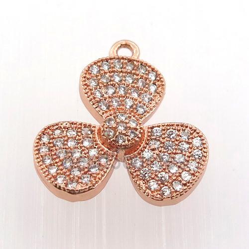 copper clover pendant paved zircon, rose gold