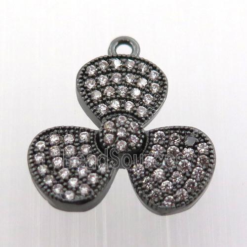 copper clover pendant paved zircon, black plated