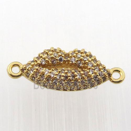 copper lip connector pave zircon, gold plated