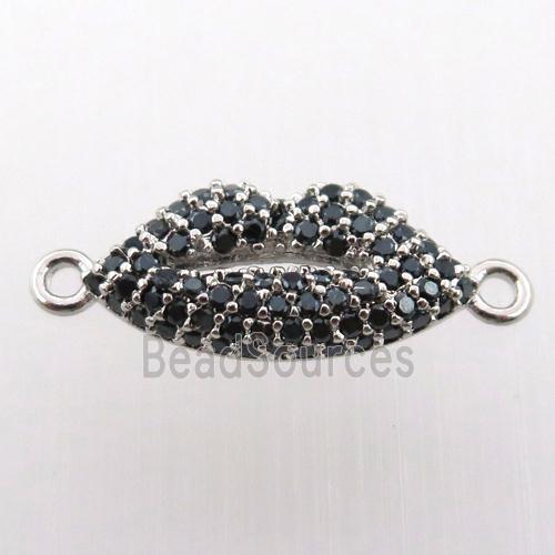 copper lip connector pave zircon, platinum plated