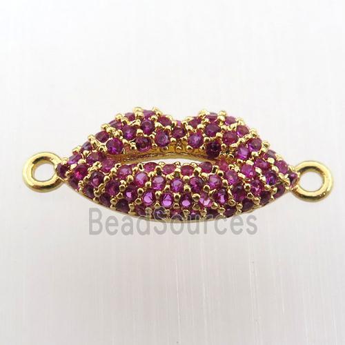 copper lip connector pave zircon, gold plated