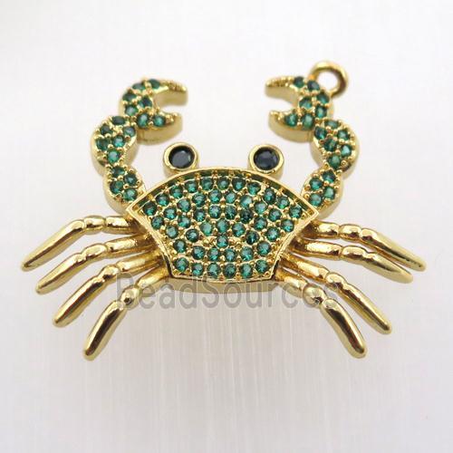 copper crab pendant pave zircon, gold plated