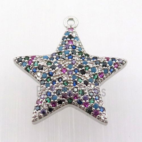 copper star pendant pave zircon, platinum plated