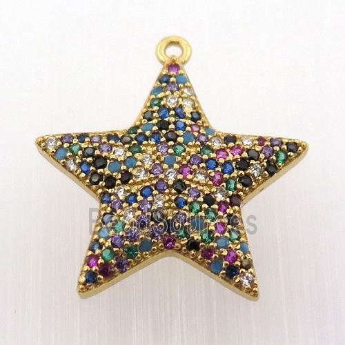 copper star pendant pave zircon, gold plated