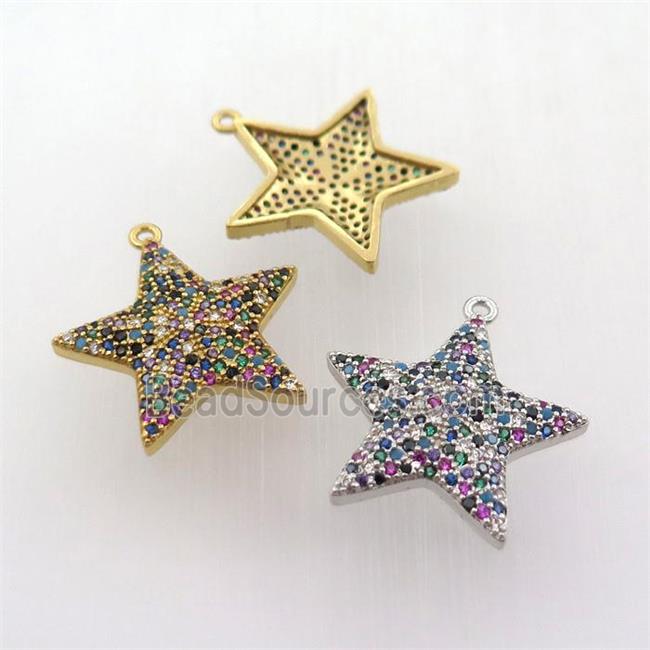 copper star pendant pave zircon, mixed color