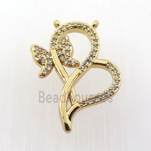 copper butterfly pendant pave zircon with 2loops, gold plated