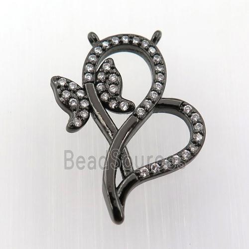 copper butterfly pendant pave zircon with 2loops, black plated