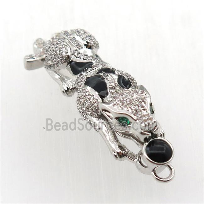 copper leopard pendant pave zircon, platinum plated