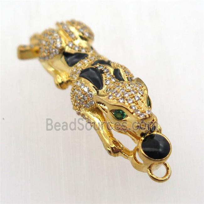 copper leopard pendant pave zircon, gold plated