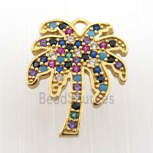 copper coconut tree pendant pave zircon, gold plated