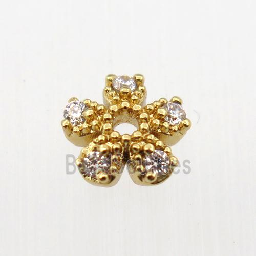 copper beadcaps pave zircon, gold plated