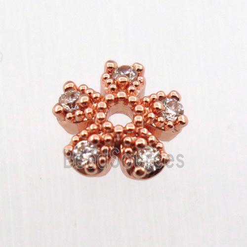 copper beadcaps pave zircon, rose gold