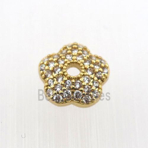 copper beadcaps pave zircon, gold plated