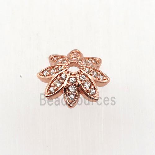 copper beadcaps pave zircon, rose gold