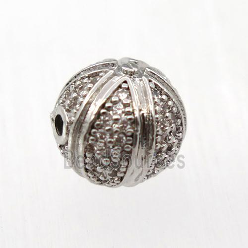 round copper beads pave zircon, platinum plated