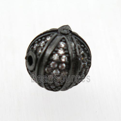 round copper beads pave zircon, black plated