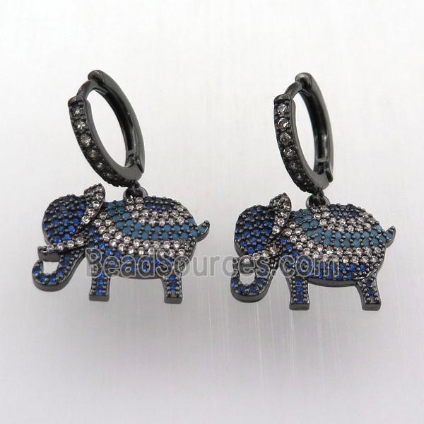 copper hoop earring pave zircon with elephant, black plated