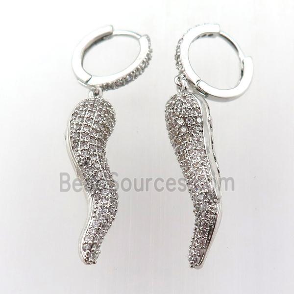 copper hoop earring pave zircon with Pepper, platinum plated