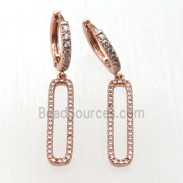 copper hoop earrings paved zircon, rose gold