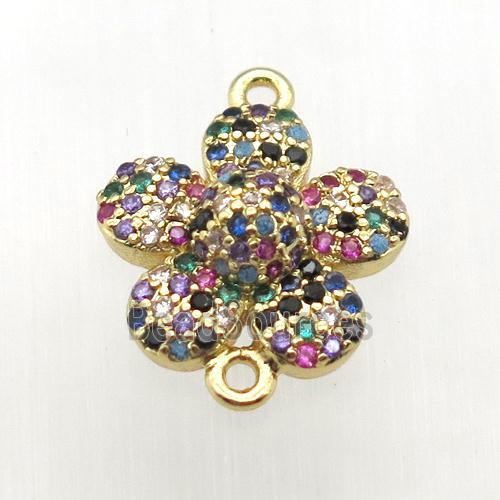 copper flower connector pave zircon, gold plated