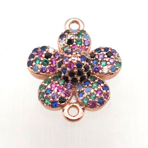 copper flower connector pave zircon, rose gold