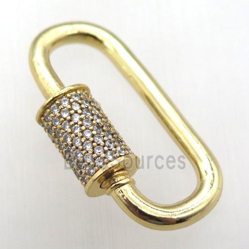 copper carabiner lock pendant paved zircon, gold plated