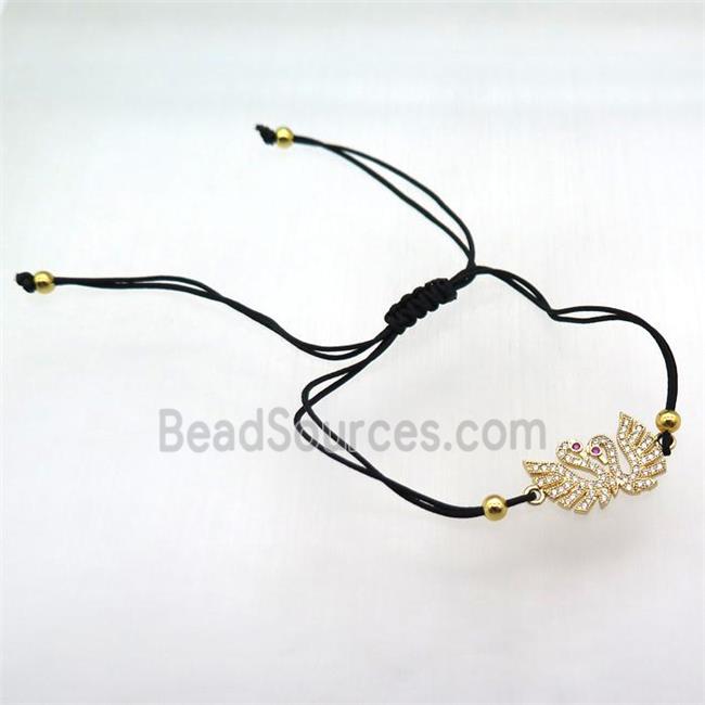 resizable nylon wire bracelet with swan pave zircon, gold plated