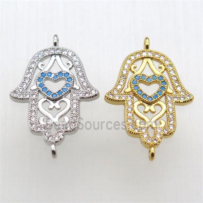 copper hamsahand connector pave zircon, mixed color