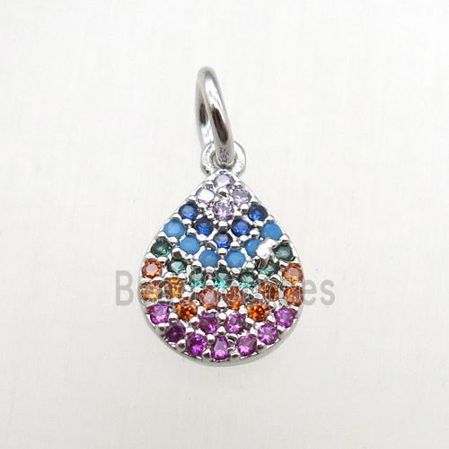 copper teardrop pendant paved zircon, platinum plated