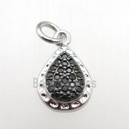 copper teardrop pendant paved zircon, platinum plated